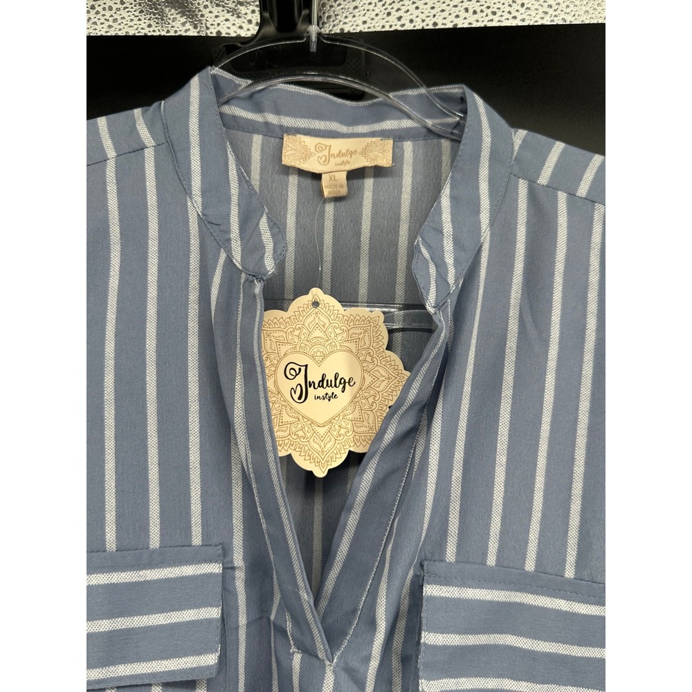 Indulge In Style Blue White Striped Roll Tab Sleeve Mini‎ Dress XL NWT - Picture 2 of 6